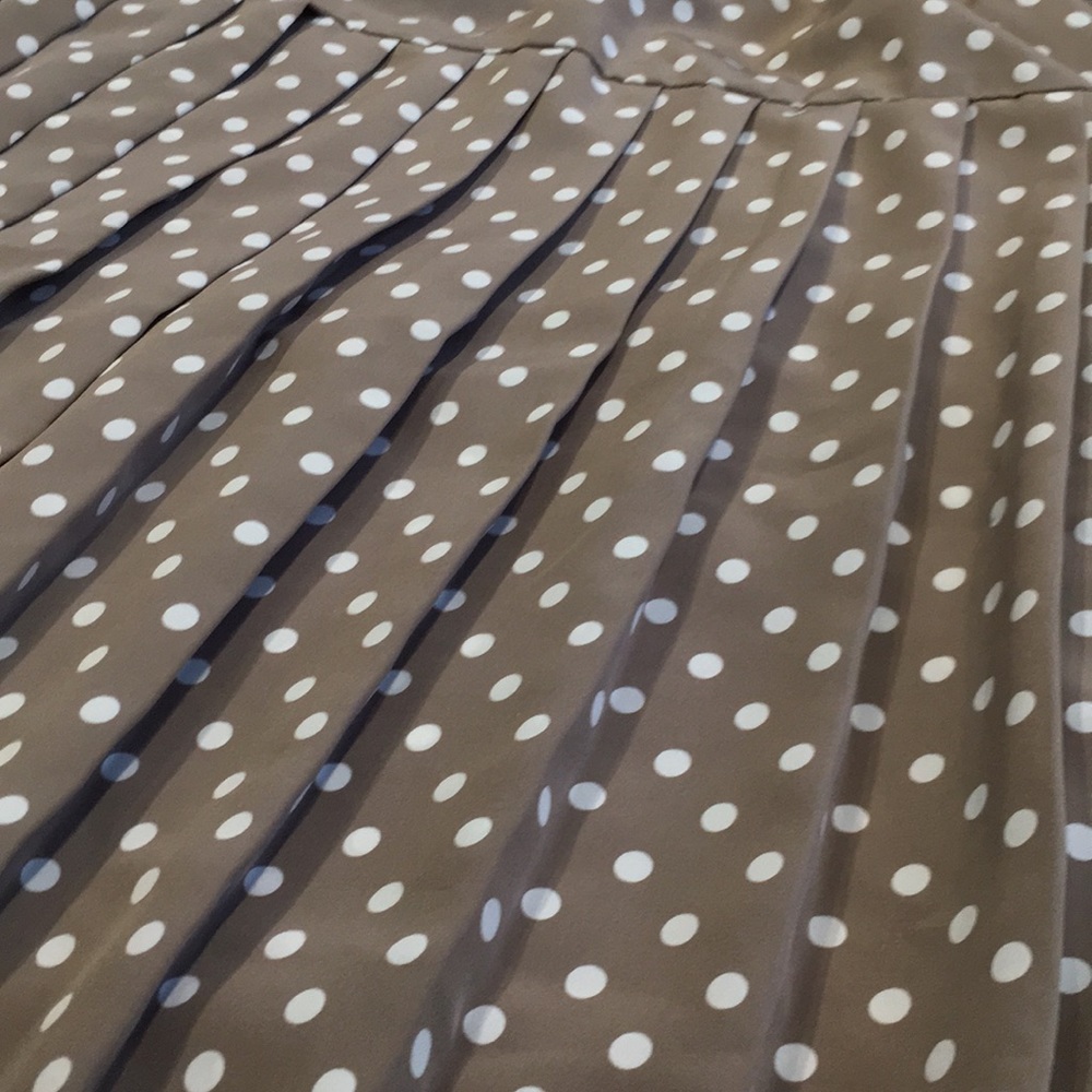 Vintage Pleated Tan & White Polka Dot Skirt Size 8 - Picture 2 of 3